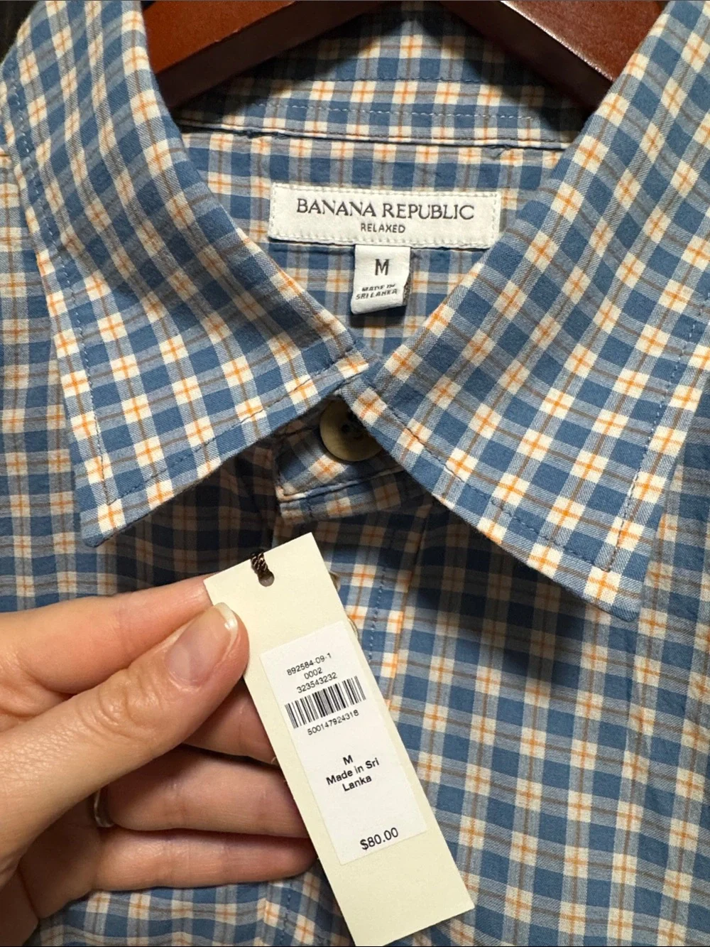 Banana Republic Blue and White Check Cotton Button-Down Shirt